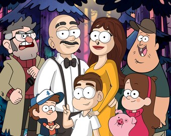 Gravity Falls, Custom Gravity Falls Family Portrait, Portrait in Cartoon Style, Personalized Family Portrait, GF Drawing, gift for a child!