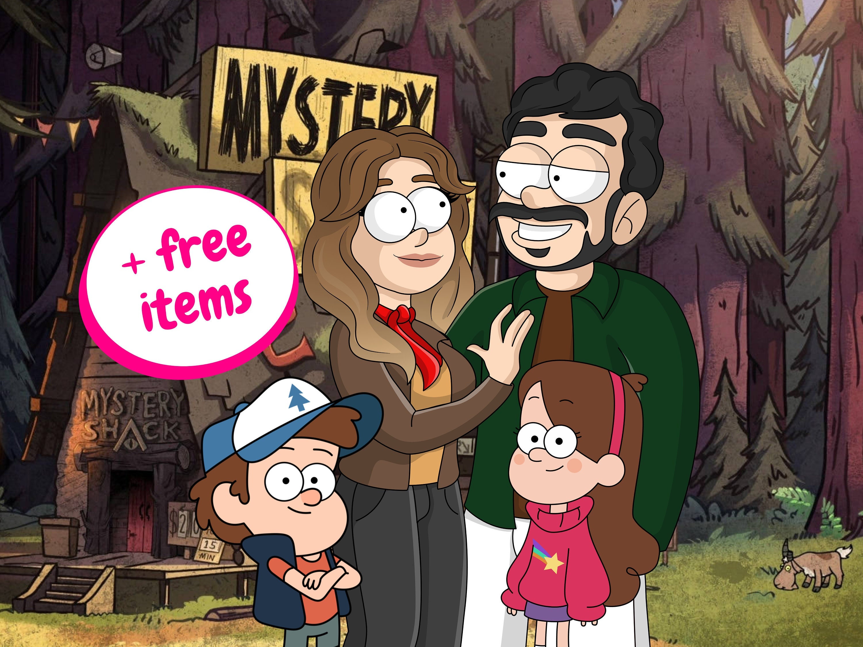 Gravity Falls, Custom Gravity Falls Family Portrait, Portrait in Cartoon Style, Personalized
