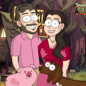 Gravity Falls, spersonalizowany portret rodzinny Gravity Falls, portret w stylu kreskówkowym, spersonalizowany portret rodzinny, rysunek GF, prezent dla dziecka!