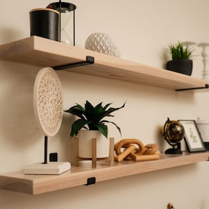 Solid Hickory Wood Shelf with J Brackets | Rustic Farmhouse Wall Shelving