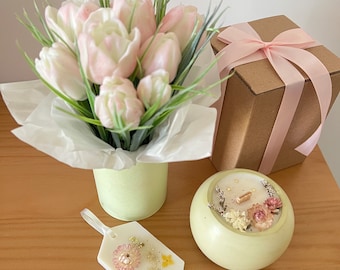 Regalo para ella, regalo para las mujeres, ramo de flores de jabón con velas, regalo de bienvenida, regalo para la decoración del hogar, regalo para la esposa, jabón de flores