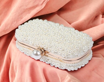 White Clutch Bag | Wedding Clutch for Bride | Pearl Clutch Bag | Wedding Clutch | Wedding Bag