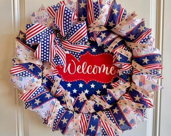 Front Door Wreath, Patriotic Wreath, Memorial Day Wreath, 4th of July, Independence Day Wreath, Military Gift, Americana Wreath,