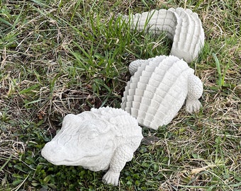 Statue de crocodile en béton, sculpture en alligator, pose de pierre, crocodile fait main, ornement de jardin, décoration de pelouse en ciment, 3 pièces