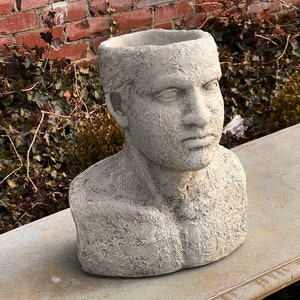 Bust Planter Man Head Massive Flower Pot Concrete Face Planter Concrete Statue Indoor And Outdoor Flower Pot Concrete Decor Face Urn