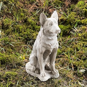 German Shepherd Sculpture Cement Dog Memorial Statue Shepherd Stone Figurine Concrete Ornament Gift Backyard Outdoor Decoration Made In USA