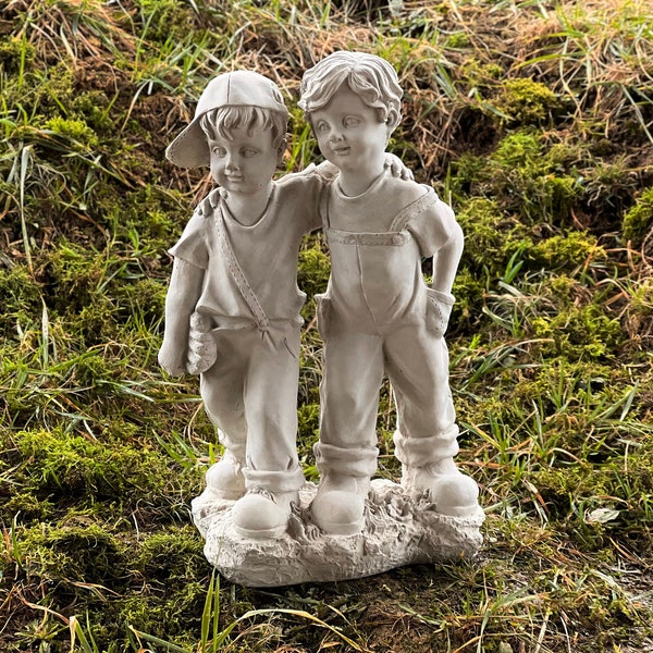 Garden Kids Statue Baseball Two Boys Sculpture Outdoor Concrete Kids Figurine Detailed Boys Garden Figurine RealisticStone  Statuary