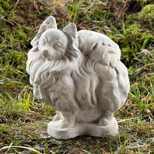 Concrete Pomeranian Garden Statue Memorial Pet Lover Cement Grave Sculpture Pomeranian Puppy Figurine Dog Outdoor Memorial Backyard decor