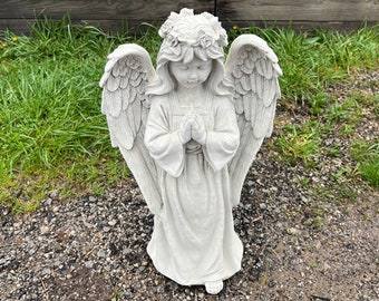 Huge Angel Sculpture Concrete Memorial Cherub Statue Memorial Guardian Angel Statuary Stone Cemetery Grave Yard Decor Art Lawn Ornament
