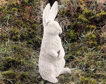 Standing Rabbit Statuary With Big Ears Concrete Bunny Rabbit Garden Statue Large 17" Outdoor Wild Animal Sculpture Made in USA