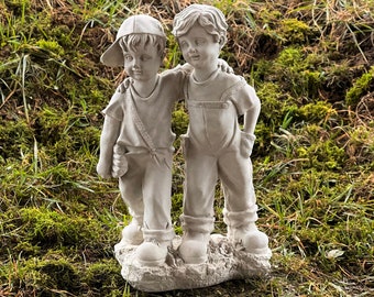 Garden Kids Statue Baseball Two Boys Sculpture Outdoor Concrete Kids Figurine Detailed Boys Garden Figurine RealisticStone  Statuary