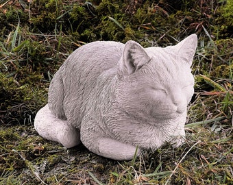 Large Cat Statue Concrete Cat Sculpture Realistic Pet Memorial Napping Cat Garden Statuary For Filine Lover Backyard Decoration Made In USA