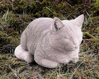 Large Cat Statue Concrete Cat Sculpture Realistic Pet Memorial Napping Cat Garden Statuary For Filine Lover Backyard Decoration Made In USA