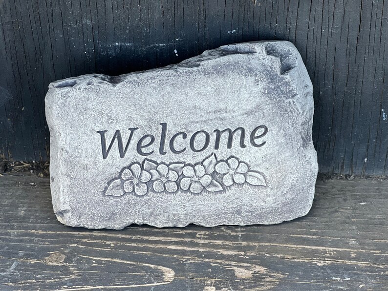 Welcome Statue Concrete Welcome Sign Figurine Engraved Stone Farmhouse ...