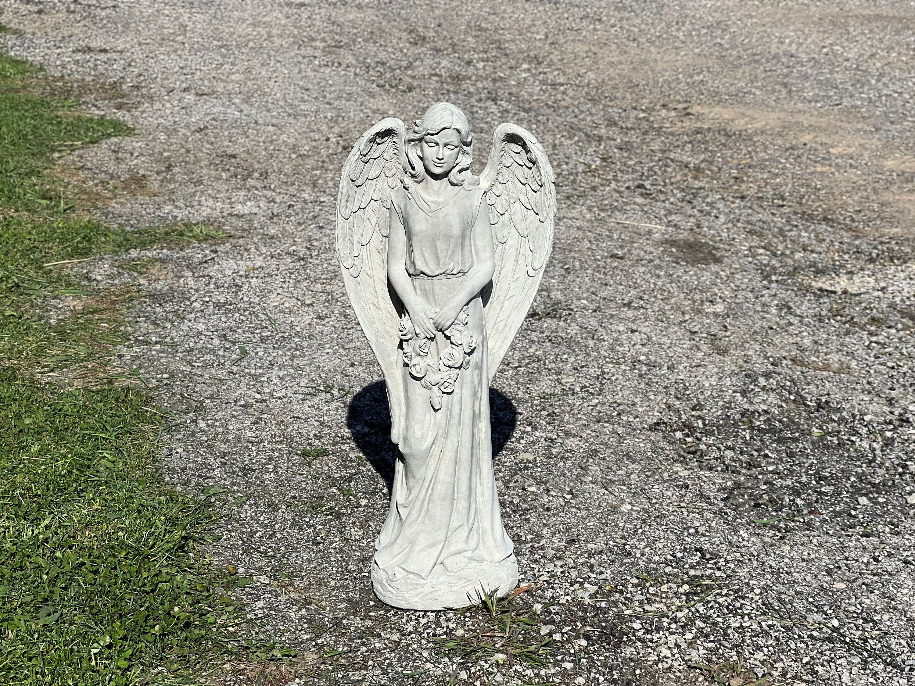 Massive Stone Angel Statue 33" Guardian Cement Cherub Lawn Ornament ...