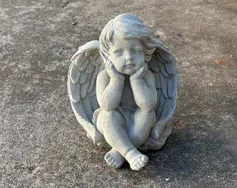 Cute Angel Stone Sculpture Garden Memorial Decoration Concrete Angel Figurine Cement Cherub Statuary Yard Art Guardian Angel Lawn Ornament