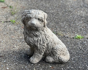 Concrete Yorkie Statue 12" York Stone Sculpture Garden Dog Terrier Figurine Yorkshire Terrier Outdoor Cement Statuary Pet Memorial Decor