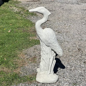 Massive Heron Sculpture 40" Concrete Standing Statue Garden Blue Heron Bird Statuary Coastal Ocean Decoration Lawn Ornament Cement Art