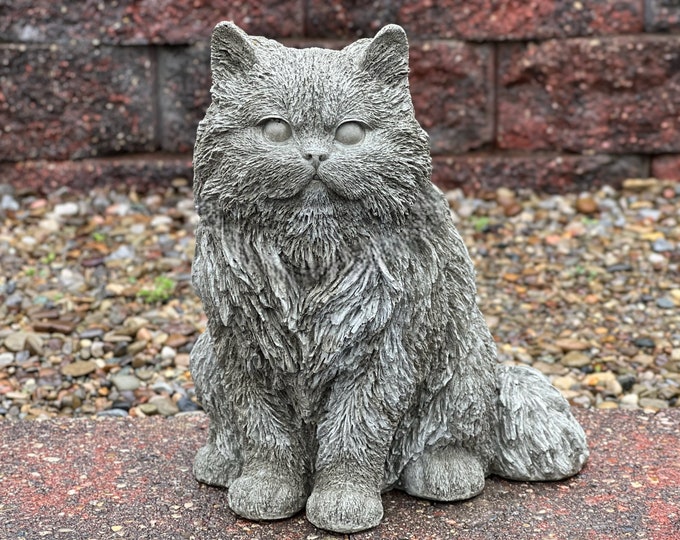 Large Cat Garden Sculpture Concrete Outdoor Stone Kitty Statue Memorial ...
