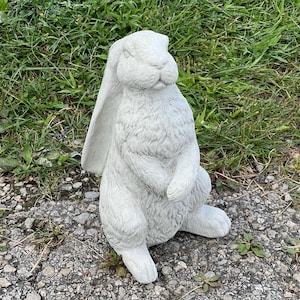 Rabbit Garden Statue Stone Hare Sculpture Concrete Bunny Figurine Outdoor Animal Statuary Cement Forest Ornament Yard Rabbit Memorial Decor