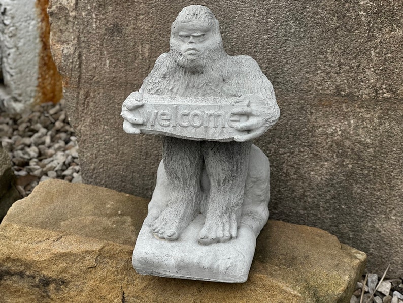 Sasquatch Garden Statue Sign Big Foot Concrete Figurine Outdoor