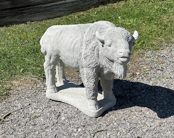 Massive Buffalo Concrete Statue 22" Stone American White Bison Garden Sculpture Outdoor Cement Decoration Solid Stone Lawn Yard Ornament