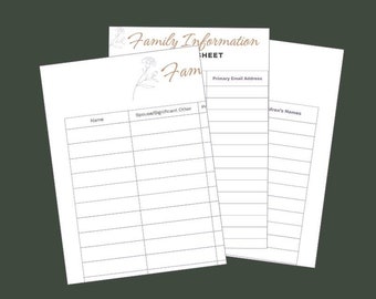 Family Information Spreadsheet | Essential Family Organizer | Printable Family Management Tool