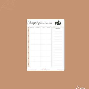Simple Camping Meal Planner | Printable Camping Menu Organizer | Easy Campfire Cooking Planner