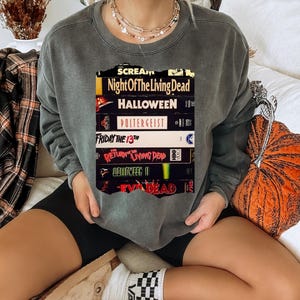 Sudadera unisex con estampado de película de terror clásica, teñida en prenda