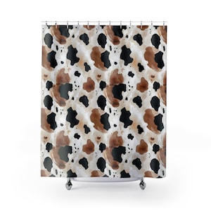 Cow Print Western Shower Curtain, Country Bathroom Decor, Southwest Home Gift, Rodeo Theme Bath, Rustic Country Cabin Decoration