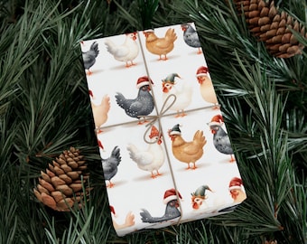 Chicken Christmas Wrapping Paper, Farm Animal Holiday Gift Wrap
