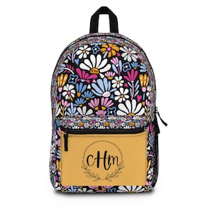 Personalized Monogram Girls Backpack, Custom Floral Backpack, Floral School Bag, Cute Travel Backpack, Flower Bookbag