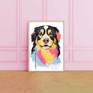 Bernese Mountain Dog Wall Art, DIGITAL DOWNLOAD, Printable Wall Art, Dog Lover, Colorful Art