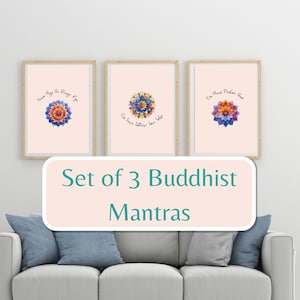 Art mural mandala mantra tibétain - téléchargement numérique instantané - art méditatif - tenture murale pour la maison - cadeau inspirant - fond rose pastel