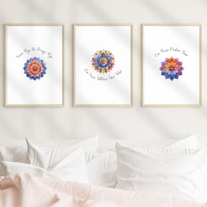 Om Mani Padme Hum - Set of 3 Affirmation Mantras - Spiritual Wall Decoration - Mantra Poster - Tibetan Meditation - Healing Energy Prints