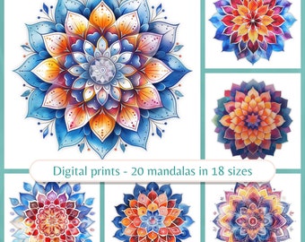Stampe artistiche di mandala ad acquerello – Arredamento boho per la casa (download digitale)