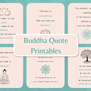 Motivational Quote Printables - 6 Piece Minimalist Line Art - Lotus Flower - Dharma Wheel - Buddhist Quote Print - Positive Vibes Posters