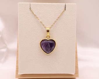Amethyst Crystal Necklace, Amethyst Pendant, Gold Necklace with Amethyst, Heart Amethyst Necklace, Precious Stone Necklace, Gift for Lover