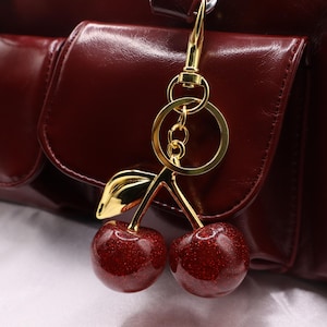 Red Cherry Keychain, Cherry Bag Charm, Keychain For Purses , Summer Fruit Pendant, Gift For Her, Gifts for Mom, Gifts for Women