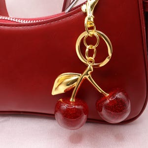 Red Cherry Keychain, Cherry Bag Charm, Keychain For Purses , Cute Bag Charm, Cherry Purse Charm, Gift For Her, Gifts for Mom