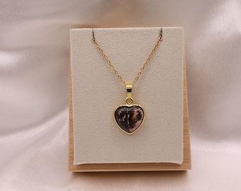 Crinoid Jasper Heart Pendant, Gemstone Heart Shaped Necklace, Natural Crystal Necklace, Meaningful Gift, Gift For Her, Christmas Gift