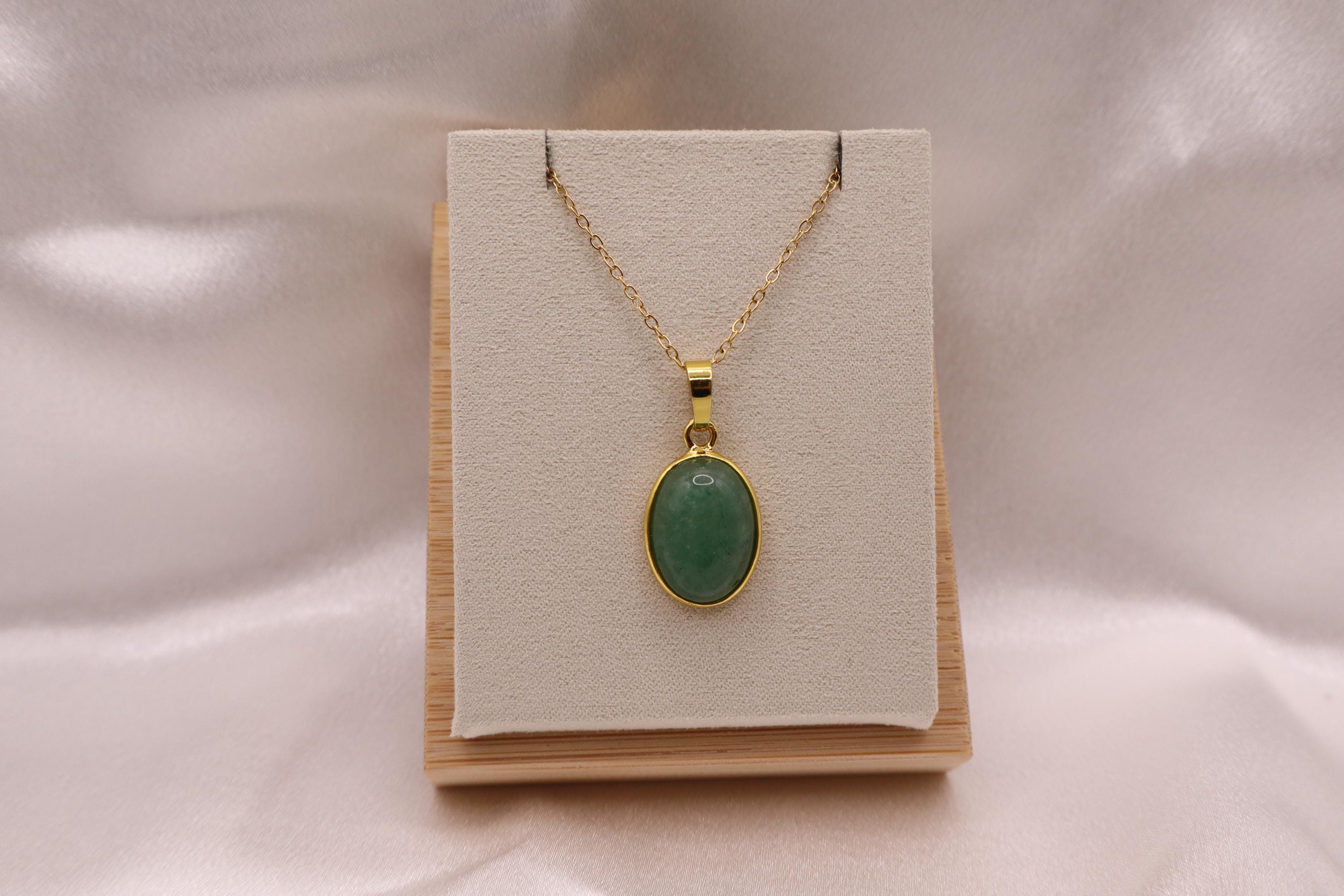Aventurine Drop Necklace, Oval Gemstone Pendant Stainless Steel Necklace, Natural Crystal Necklace, Meaningful Gift, Gift For Her