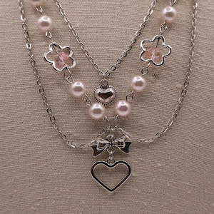 Fairycore Pearl Heart Pendant Necklace, Fairycore Layered Necklace, Cottagecore Pearl Necklace, Hanmade Fairy Necklace, Gift for Her