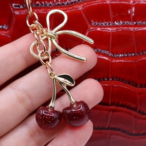 Red Cherry Keychain, Cherry Bag Charm, Bag/Purse Charm, Cherry Keychain Holder, Gifts for Mom, Gifts for Her, Gifts for Women