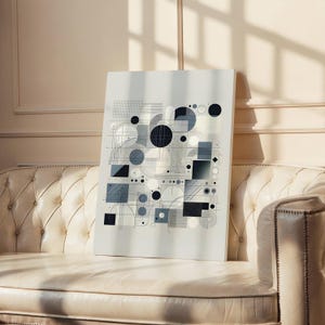 Canvaskunst, geometrisch abstract ontwerp, uitgerekte mat canvas, structuurpatroon, kleurrijke spatten, interieurkunst aan de muur, kantoorkunstwerk,