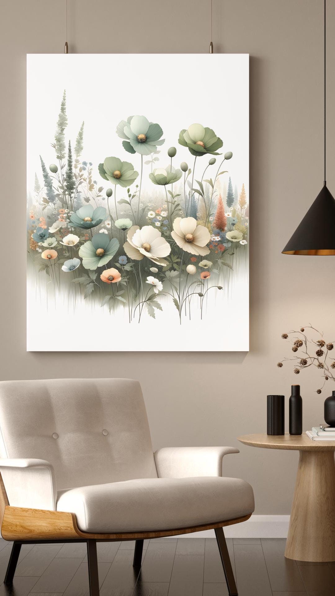 Sage Green Spring Wildflowers - Field Meadow - Canvas - Home Decor ...