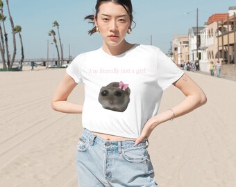 Sad Hamster Meme Women's Cropped Tee - 'I'm Literally Just a Girl' | Trendy TikTok Fashion