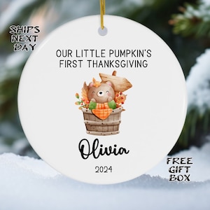 Our Baby&#39;s First Thanksgiving Ornament, Little Pumpkin&#39;s 1st Thanksgiving Gift, Baby&#39;s Keepsake Ornament Gift From Grandparents ON453