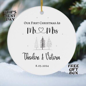 Mr and Mrs Christmas Ornament Gift For Couple, Personalized First Christmas As Mr and Mrs, Custom Our First Christmas Married, Wedding ON716