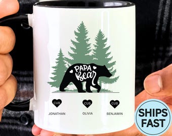 Papa Bear Mug, Papa Bear With Cubs Coffee Mug, Dad Father's Day Gift From Kids To Dad, Personalized Dad Birthday Mug With Kids Names C1022
